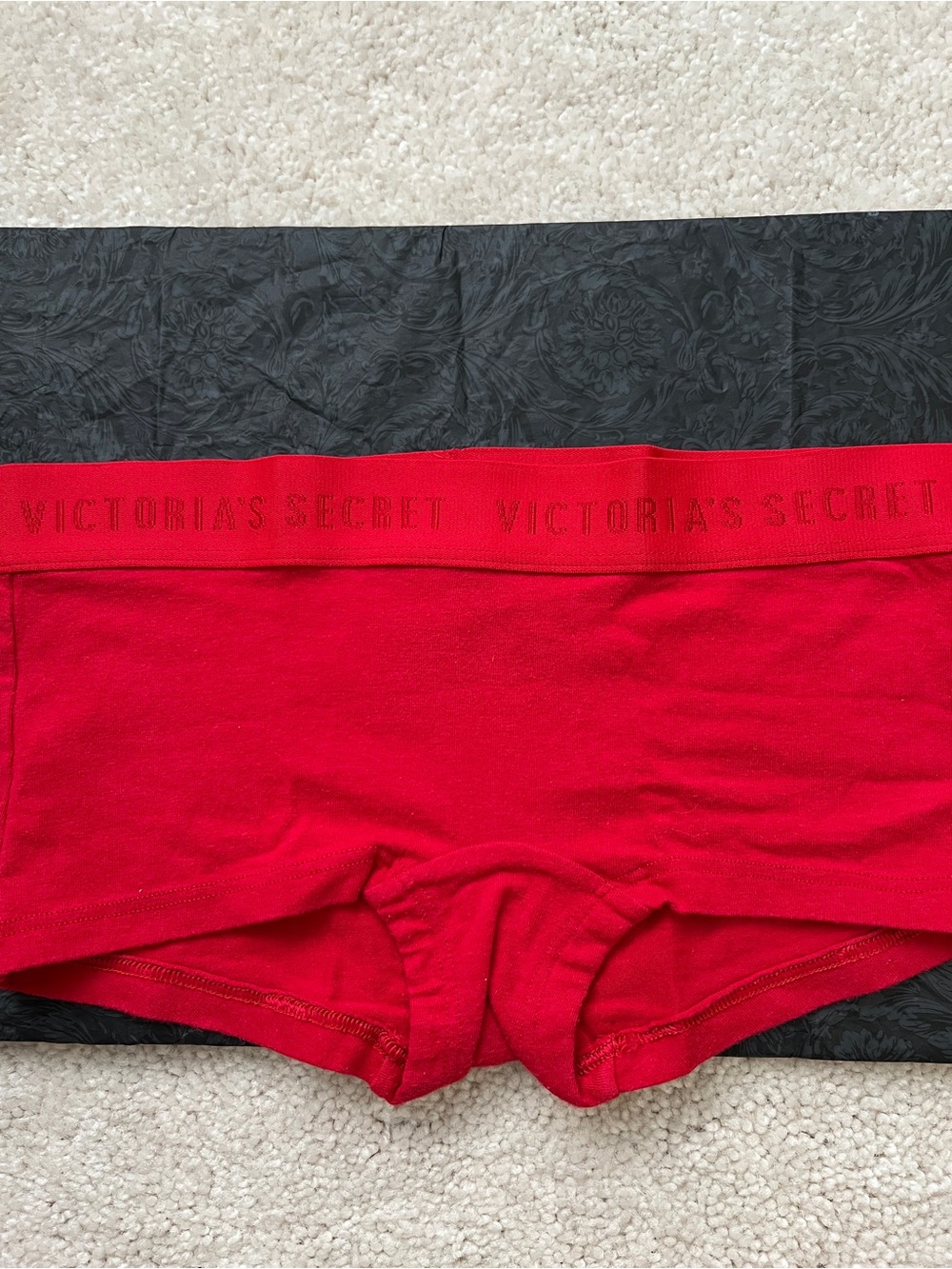 Victoria’s Secret Red Cotton Thick VS Logo Waistband Shortie Boyshort panties XS